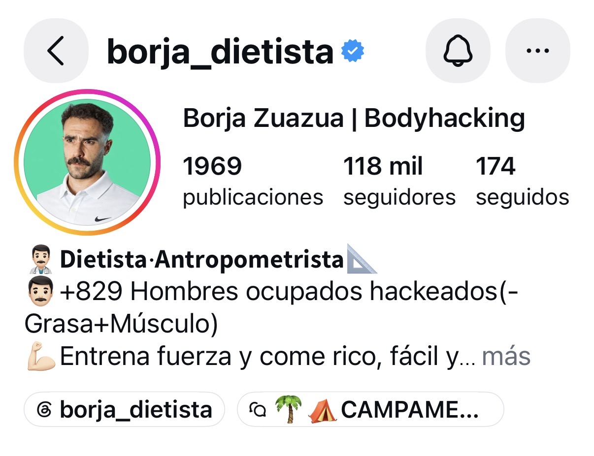 Perfil de Instagram @borja_dietista