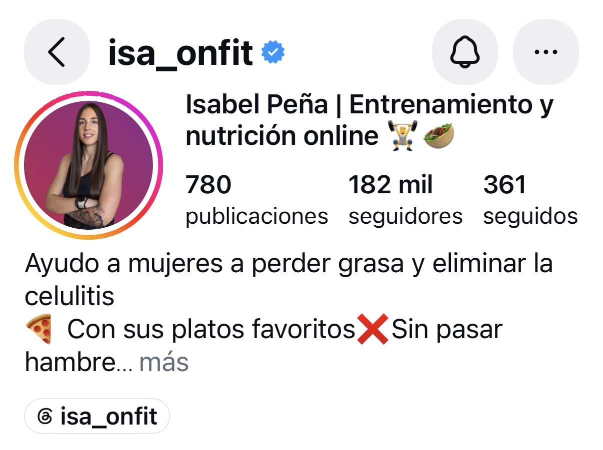 Perfil de Instagram @isa_onfit