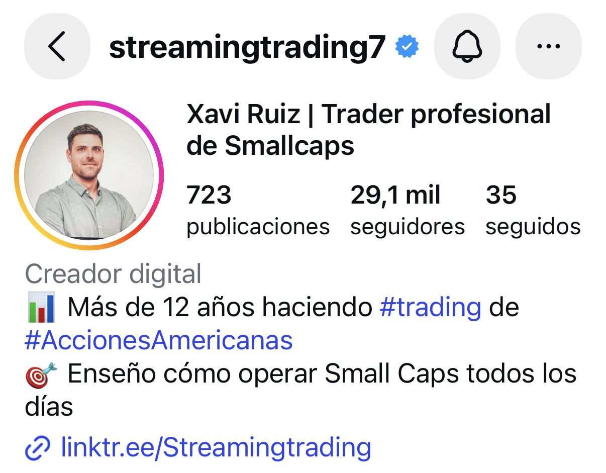 Perfil de Instagram @streamingtrading7